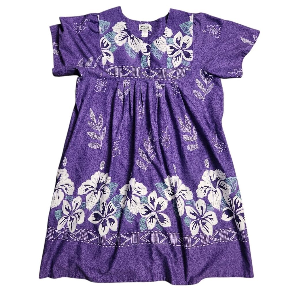 Vintage Anthony Richards Purple Floral Midi Muu Muu Plus Size 2X
